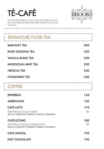 Brooks Desserts & Coffee menu 