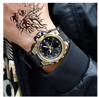 Montre homme étanche à double affichage et double heure, parfaite pour les voyages et le sport. Confort et précision garantis.