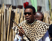 Zulu king Goodwill Zwelithini at the annual Zulu reed dance at eNyokeni Royal Palace at Nongoma on August 31 2013.  