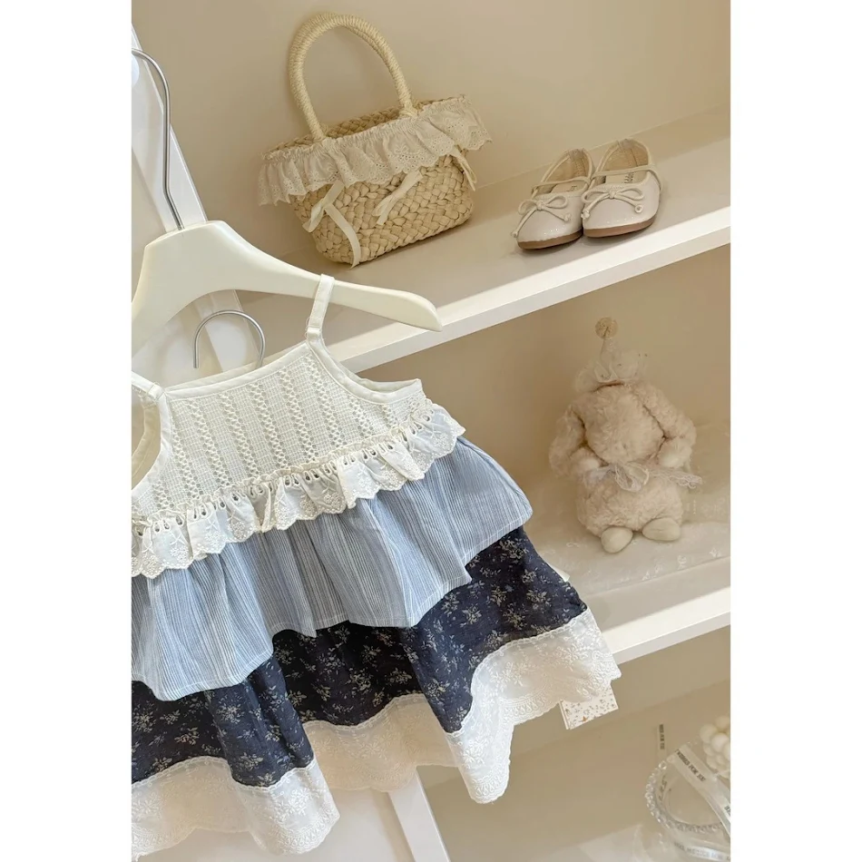 Meisjes Bloemen Sling Spliced Prinsessenjurk, Comfortabel en Stijlvol voor Feestjes en Speciale Gelegenheden, Perfect voor Kinderen.