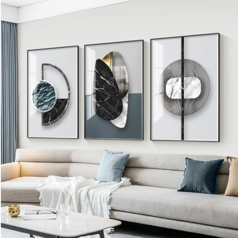 Cuadro de pintura en lienzo geométrico abstracto para decoración del hogar, póster de pared moderno y elegante, ideal para cualquier espacio.
