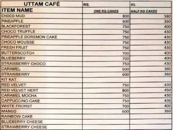 Uttam Sweets & Bakers menu 