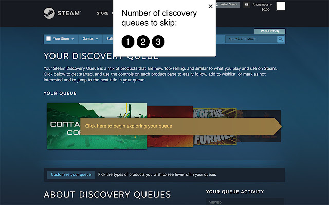 Skip Steam discovery queues chrome extension