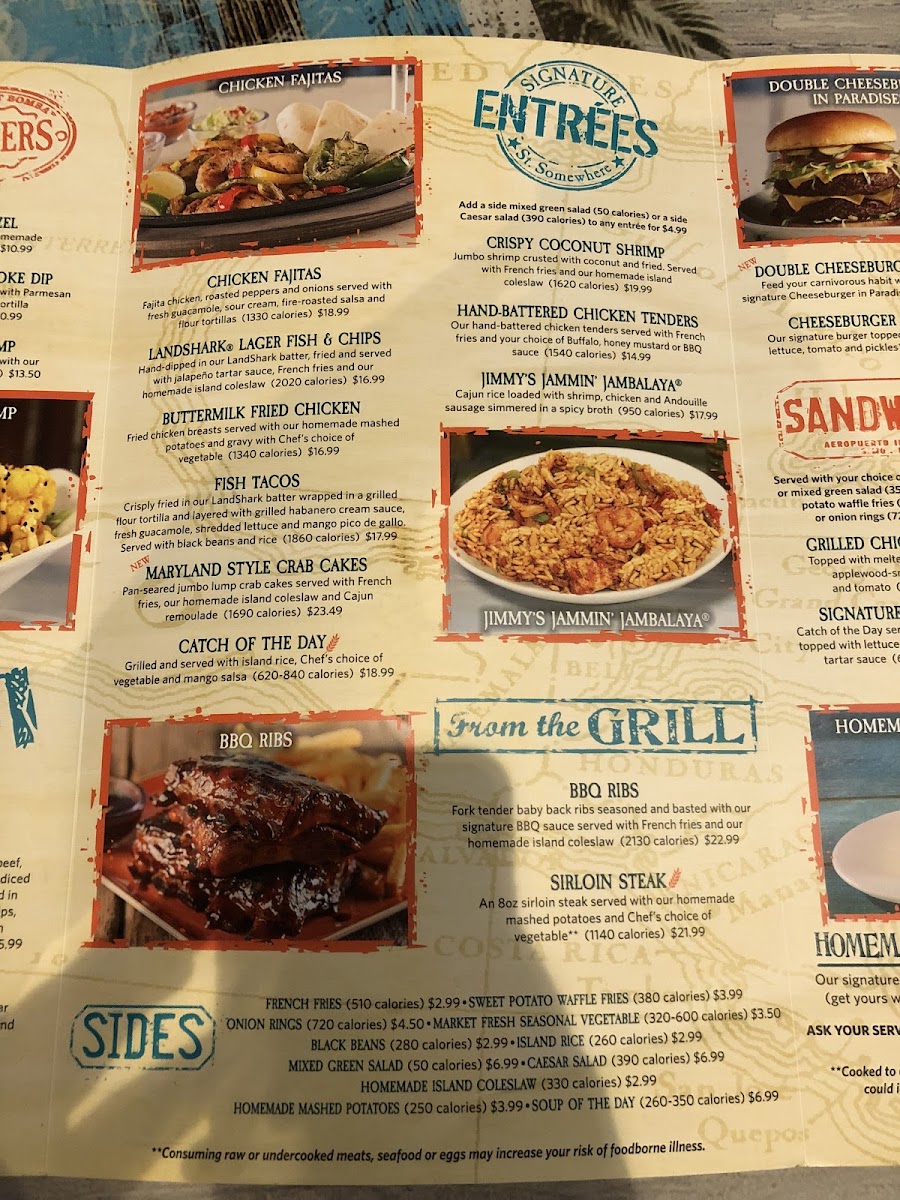 Jimmy Buffett's Margaritaville gluten-free menu