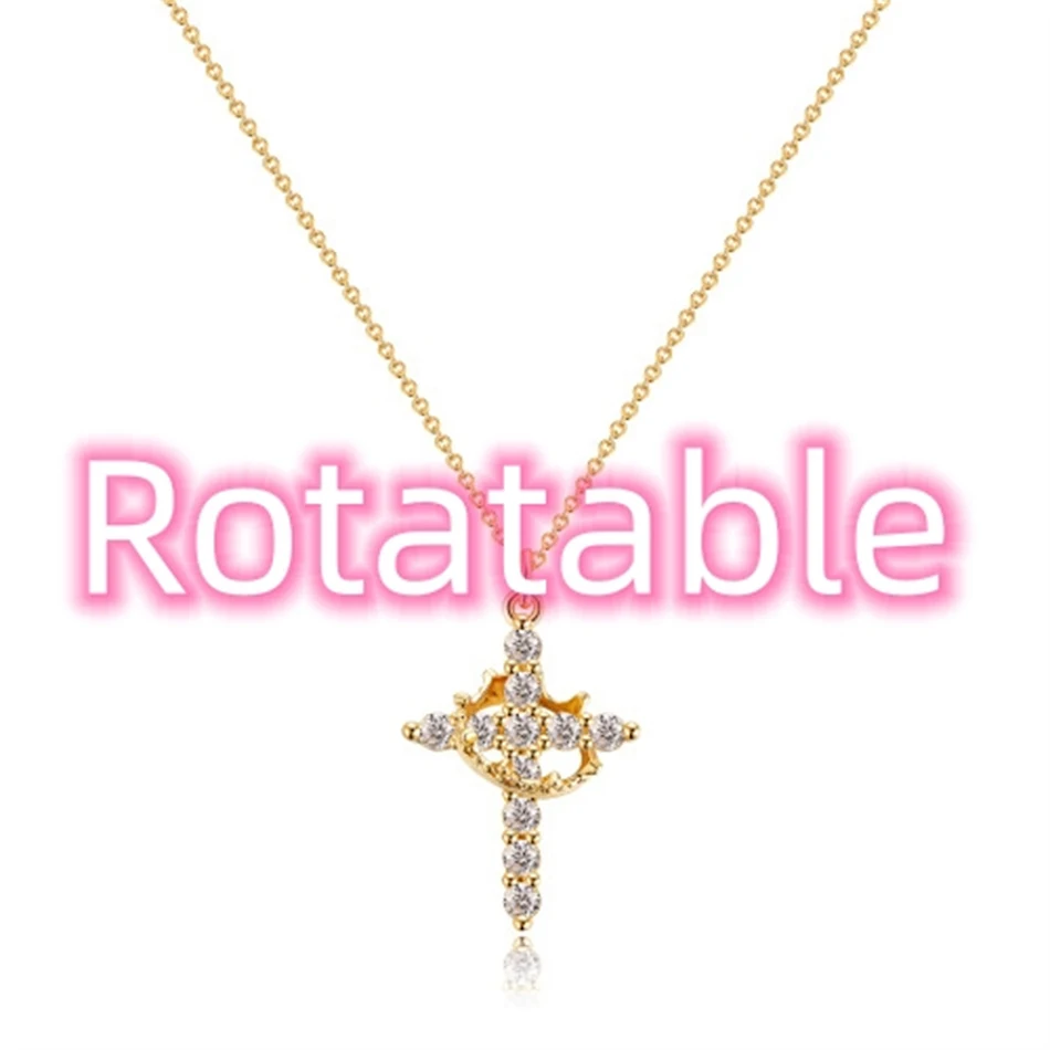 Mode Sieraden Draaibare Ketting Volledige Diamanten Kroon Kruis, een elegante accessoire om uw outfit compleet te maken.