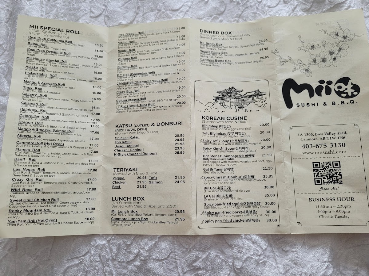 Mii Sushi & bbq gluten-free menu