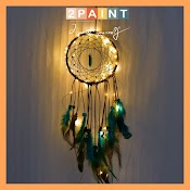 Dreamcatcher Lông Vũ Gắn Đèn Màu Nâu Xanh, Đèn Led Trang Trí Phòng Ngủ Treo Tường 2Paint