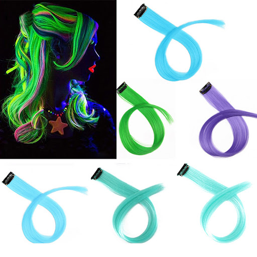 Title 2, Luminous DIY Clip In Hair Rainbow 50 CM Tracele...