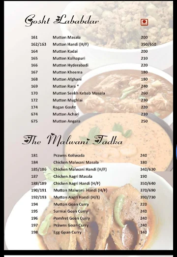 Monsoon Restaurant menu 