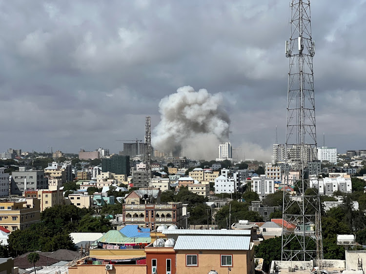 Smoke rises after a car bomb explosion at Somalia's education ministry in Mogadishu on Saturday.