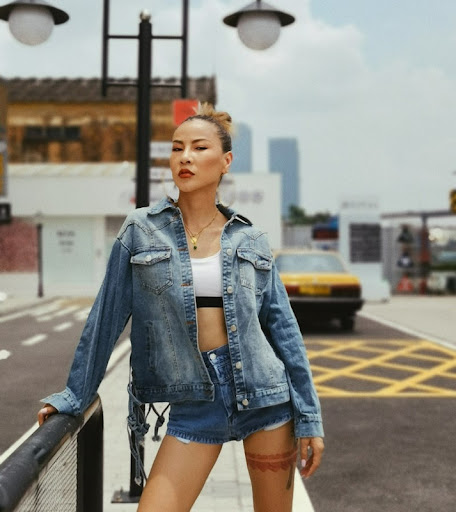 Title 6, Womens loose casual mid-length denim jacket wi...