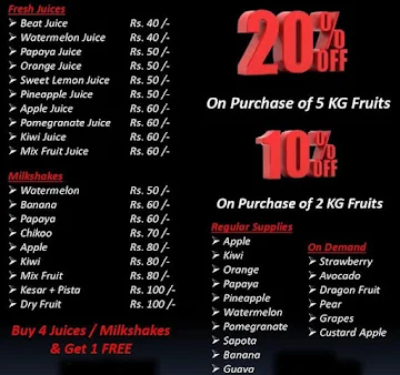 Farmers Fruit menu 