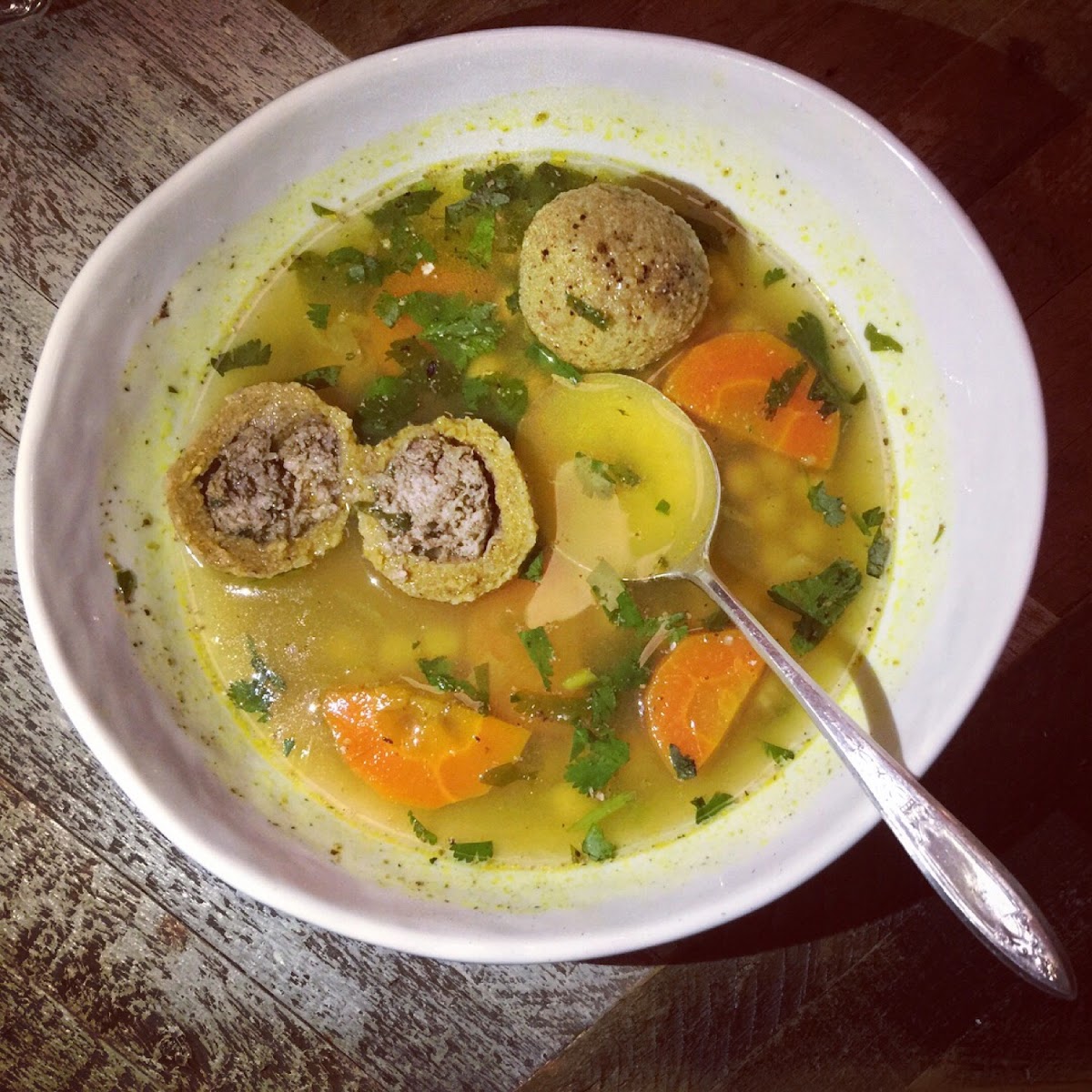 Syrian lamb kubeh in a Persian chicken soup. Delicious!