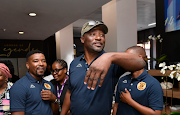 Pollen Ndlanya with Abia Nale and Mandela Masango during a South African Hall of Fame Legends lunch at FNB Stadium in November 2023.