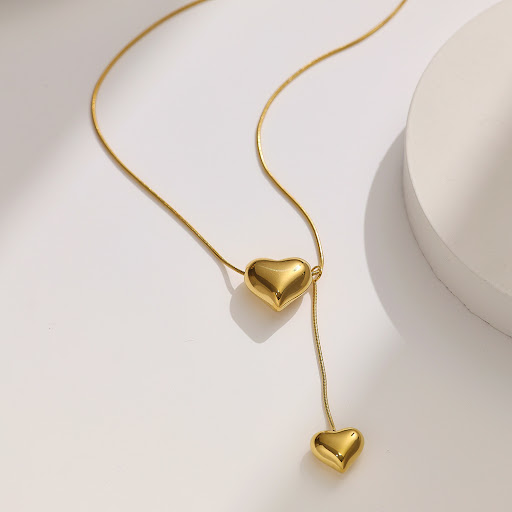 Title 7, Stainless Steel Necklace Simple Peach Heart Cha...