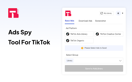Biblioteca de anúncios - Ferramenta Adspy para TikTok
