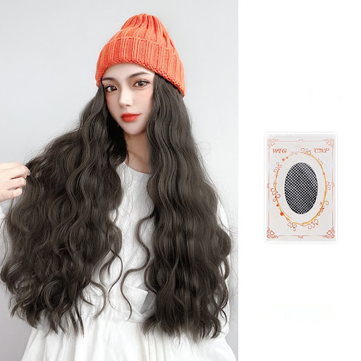 Title 2, Wig Hat Integrated Knitting Wool Hat Long Curly...