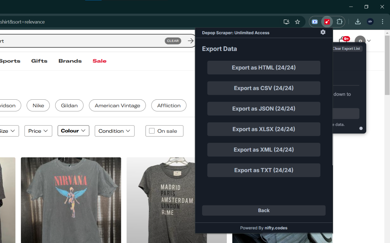 Depop Scraper: Export Search, Products, Sellers & more Chrome Extension Image 5