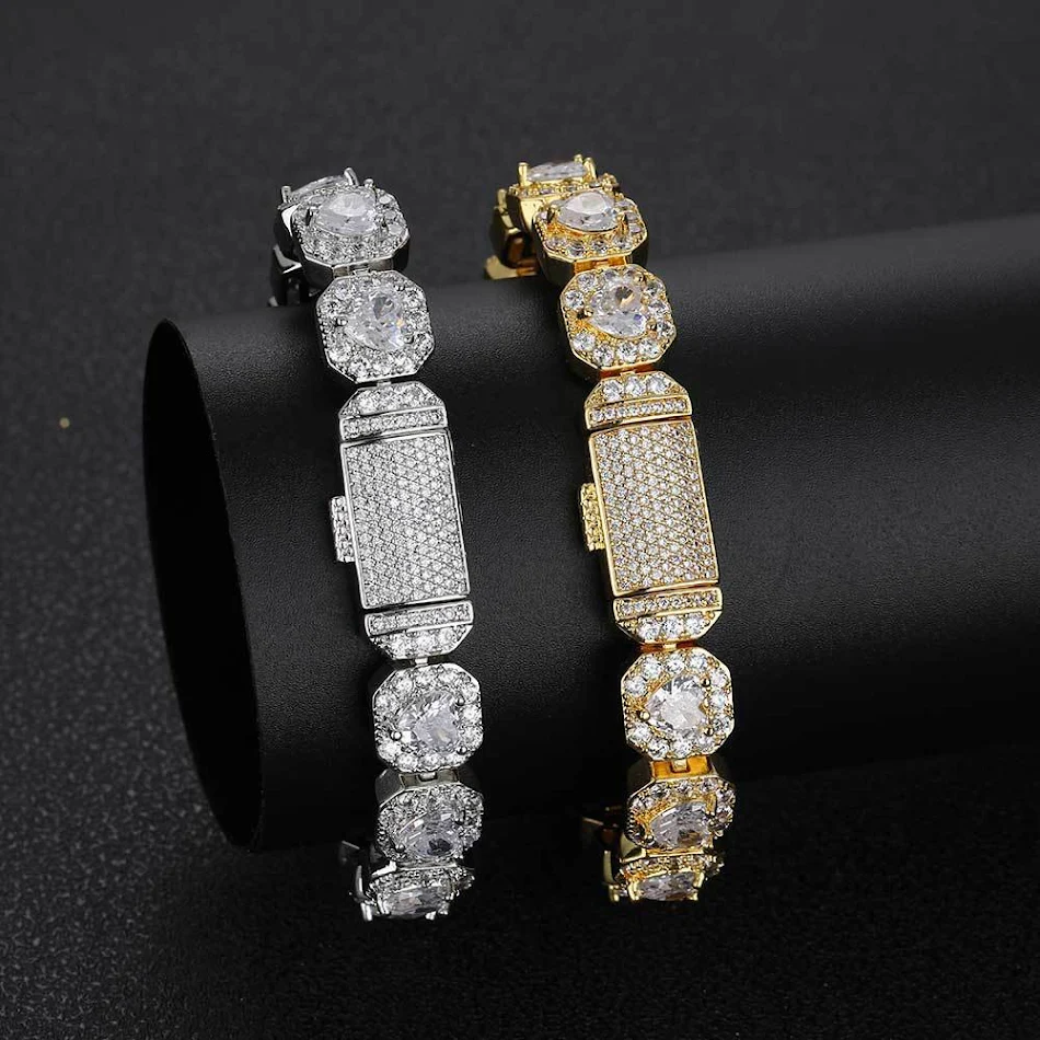 Brazalete Hip Hop para Hombre con Diamantes de Estudio, Personalidad Brillante, Estilo Atrevido, Elegancia Urbana, Joyería Masculina.