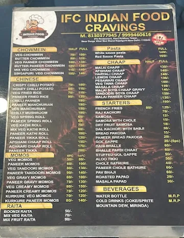 INDIAN FOOD CRAVINGS menu 