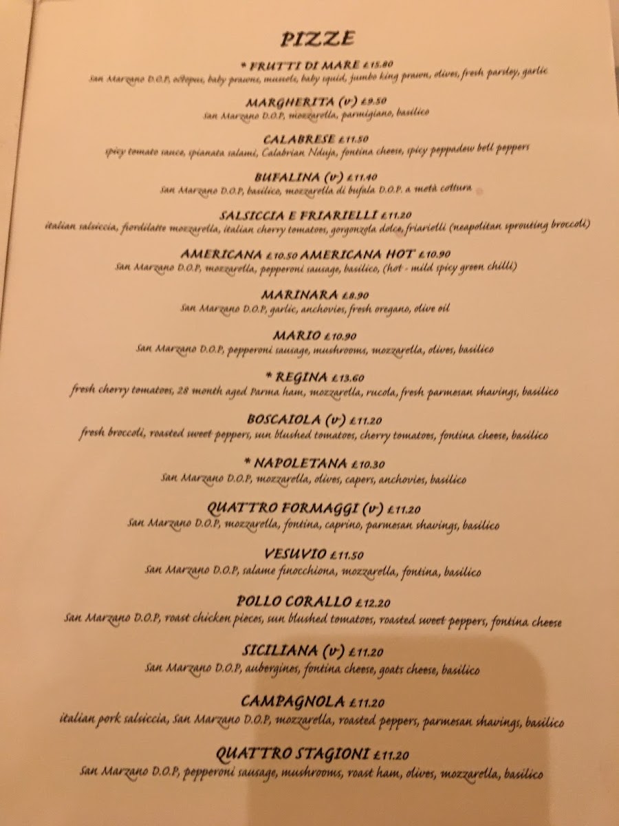 Da Mario gluten-free menu