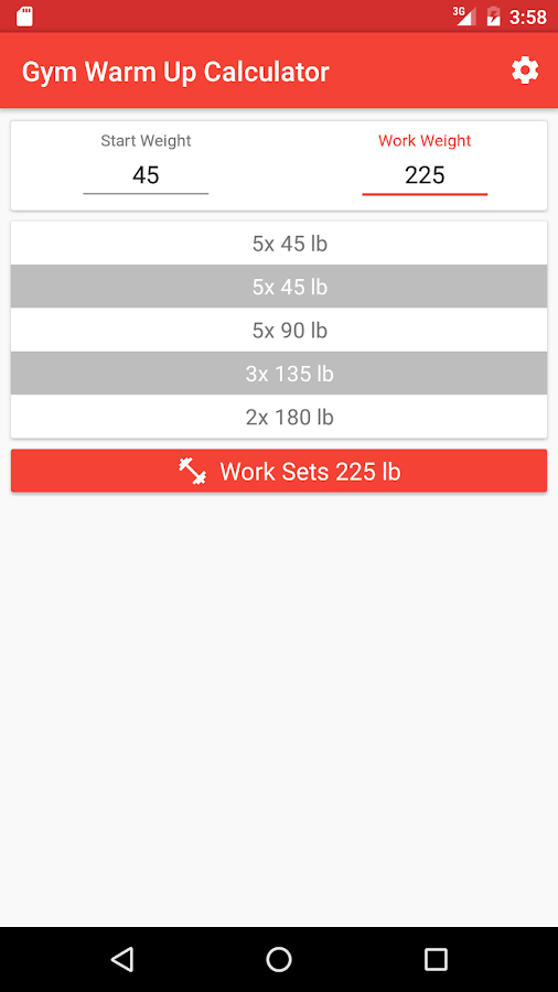 Gym Warm Up Calculator Screen 3