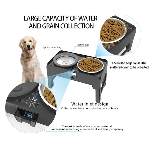 Elevated Dog Bowls,Stainless Steel Raised Dog Double Bowl with Adjustable Stand,Slow Food Bowl 4 Heights for Pet Cat Foo