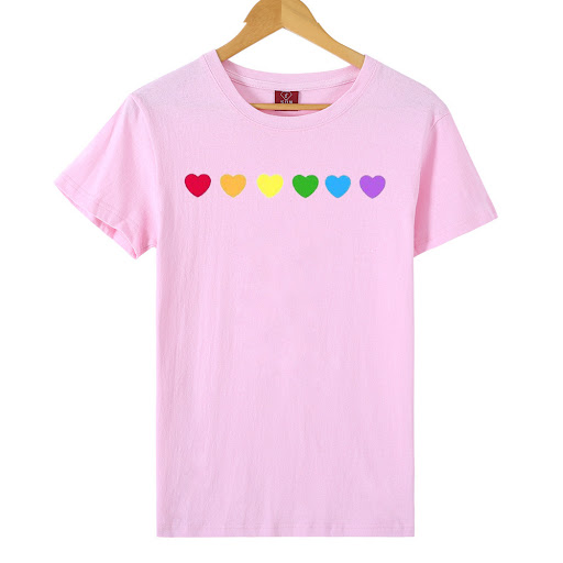 Title 14, Heart-shaped Rainbow Print Top Short-sleeved T-...