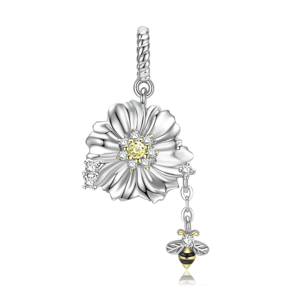 Collar de abeja y flor de plata 925 Un delicado colgante de abeja y flor de plata esterlina para mujeres, un accesorio elegante y significativo para cualquier ocasión.