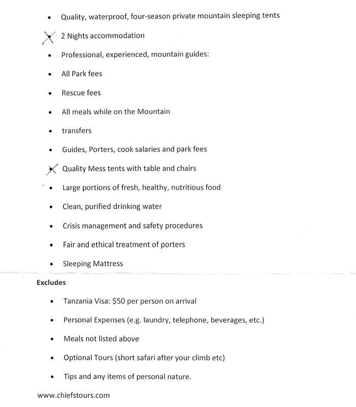 List of items to bring to Mt. Kilimanjaro