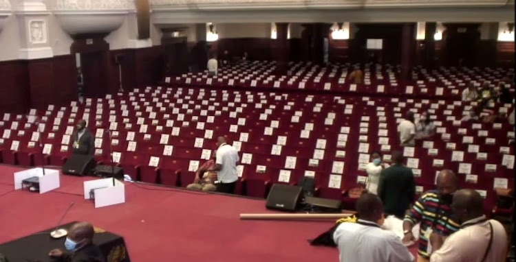 The auditorium in Cape Town City Hall during preparations on Wednesday for the state of the nation address on Thursday.