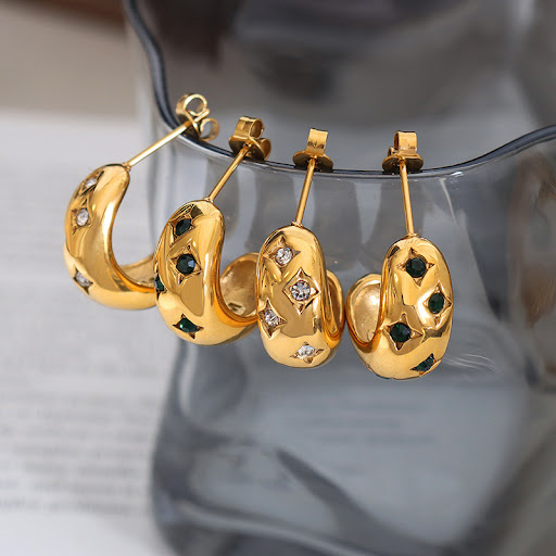 Title 2, Retro Semicircle Stainless Steel Rhinestone Ear...