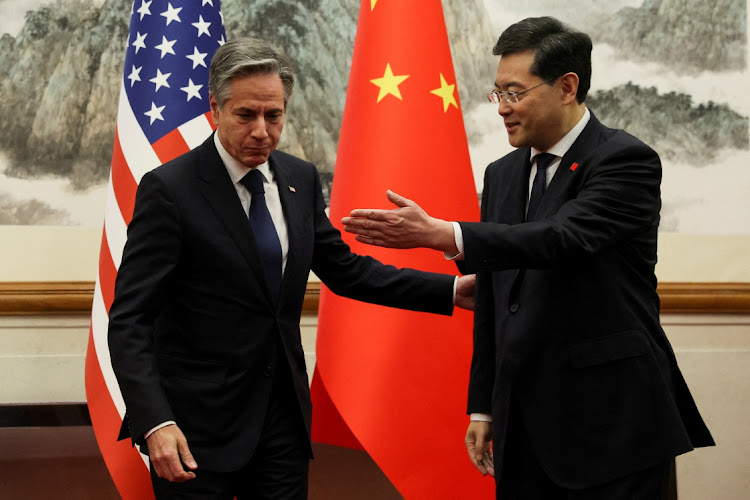 US secretary of state Antony Blinken meets China's foreign minister Qin Gang at the Diaoyutai State Guesthouse in Beijing, China, June 18 2023. Picture: LEAH MILLIS/REUTERS