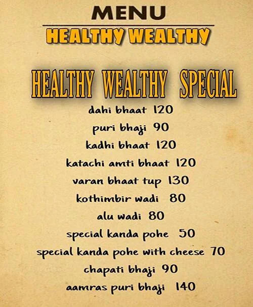 Healthy Wealthy menu 