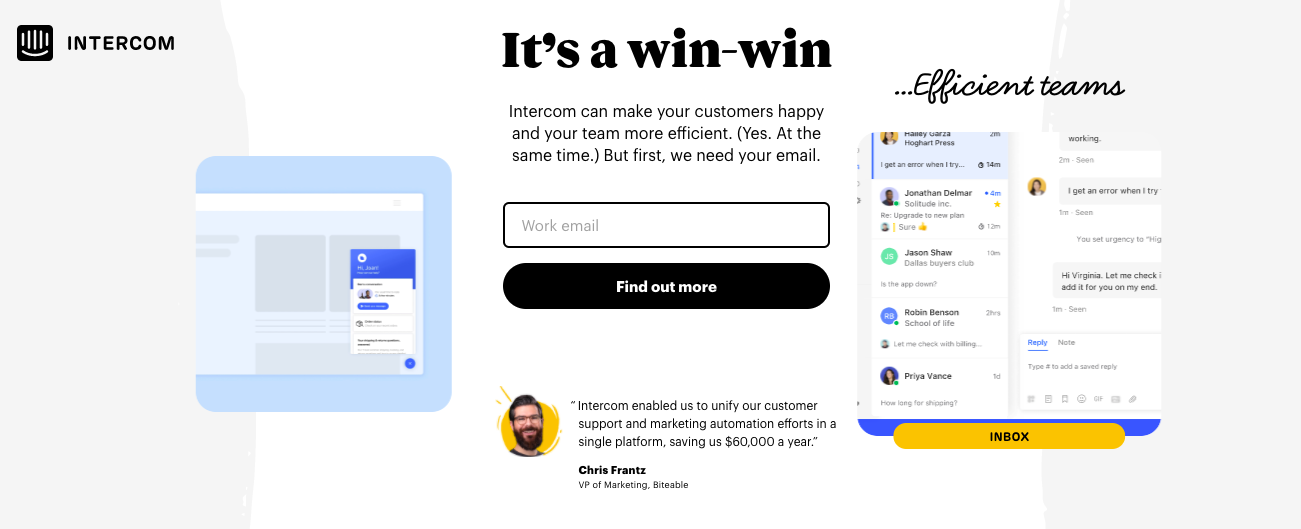 B2B Landing Pages Example: Intercom