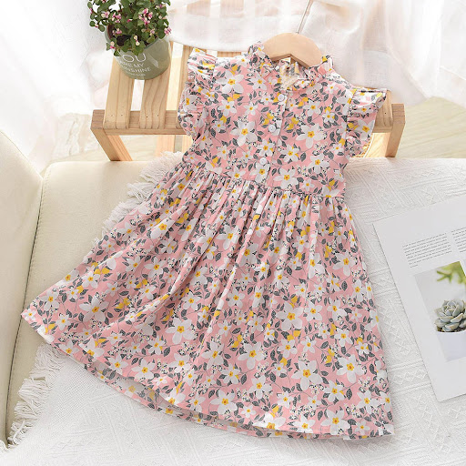 Title 12, Collar Fly Sleeve Floral Dress Button Doll styl...