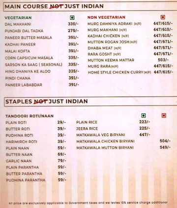 Not Just Indian menu 