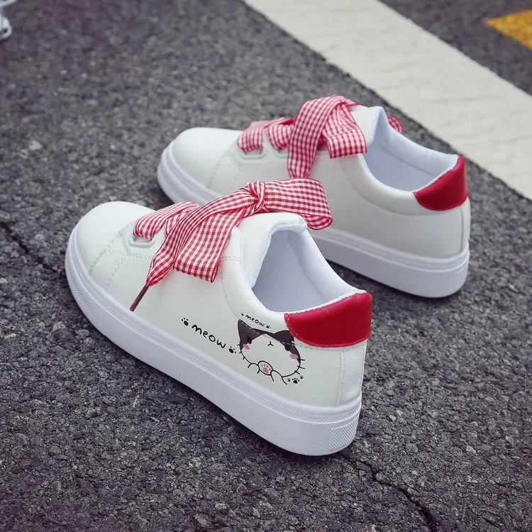 Sapatos de lona coreanos femininos outono inverno, sapatos brancos de gatinho para estudantes, confortáveis e estilosos