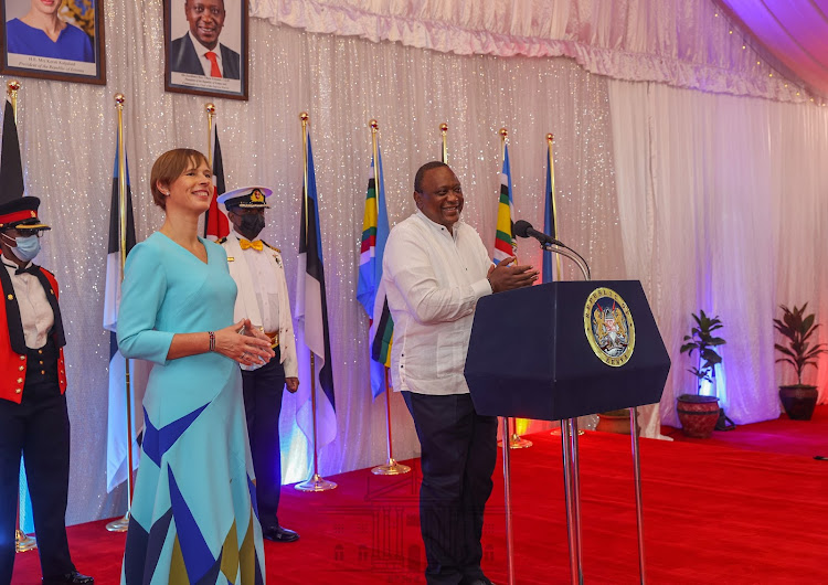 Estonian president Kersti Kaljulaid attending a cocktail party at State House, Nairobi on Thursday night.