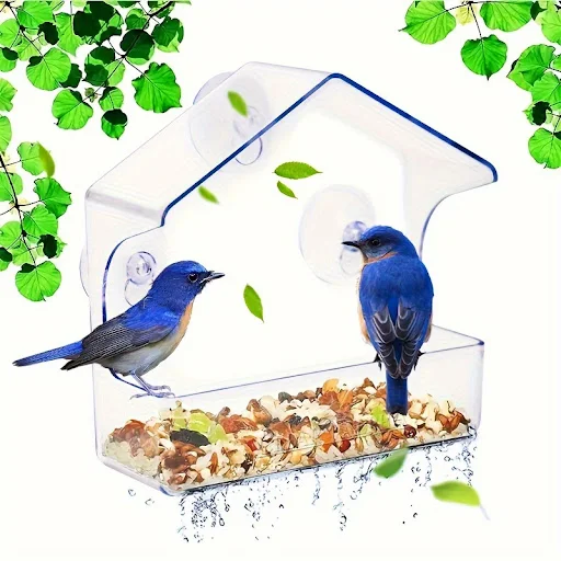 1pc Window Bird Feeder For Outside, Transparent Plastic Window Bird Feeders With Strong Suction Cups, Transparent Birds 