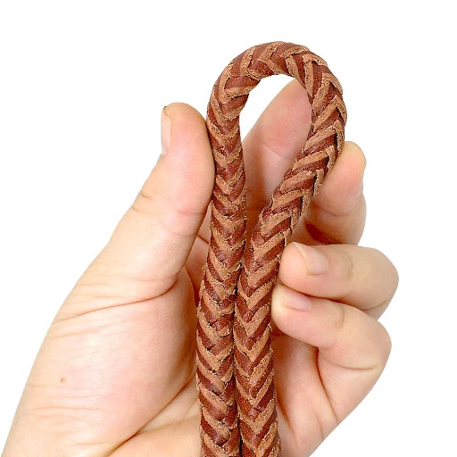4ft Genuine Leather Dog Leash Soft Real Leather Pet Leash Rolled Braided Dogs Pet Lead for Puppy Small Dogs Walking Bro