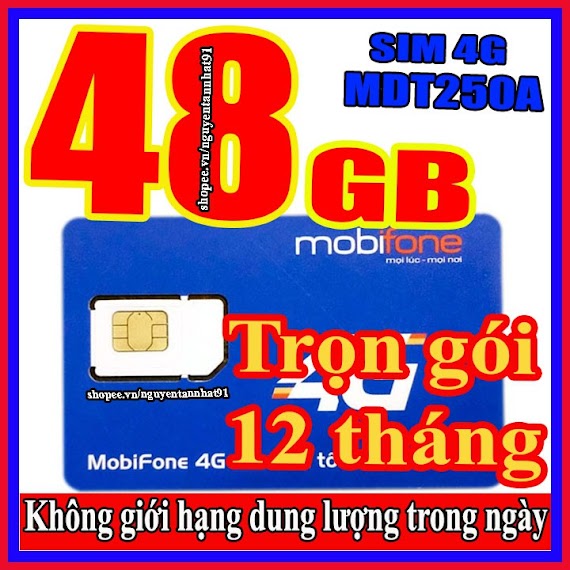 Sim 4G Mobifone Mdt250A/Mdt135A Trọn Gói 1 Năm Miễn Phí K Nạp Tiền