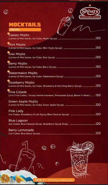 Shiva's Coffee Bar & Snacks menu 