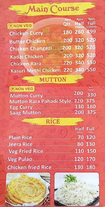 Araban Dhaba menu 