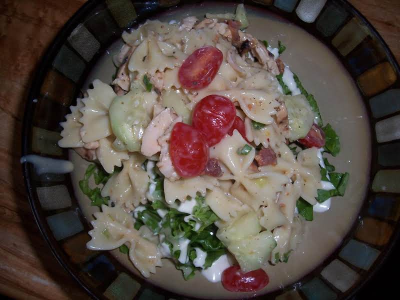 Fran This Chicken Caesar Pasta Salad Recipe Is Wonderful!  I Used Grape Tomatoes For Added Sweetness And Grilled Chicken Tenderloins Marinaded In Cardini's Light Caesar Dressing.  It Turned Out So Good! Thanks It's Going Into My Recipe Box.