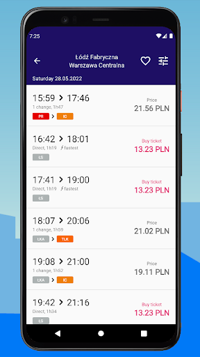 Screenshot KOLEO - PKP timetable