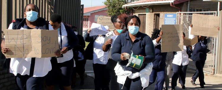 Nursing staff at Empilweni TB Hospital in Motherwell protest on Wednesday in support of demands that they be tested for Covid-19