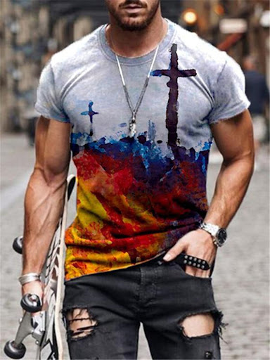 Title 3, Cross Print Round Neck Short Sleeves