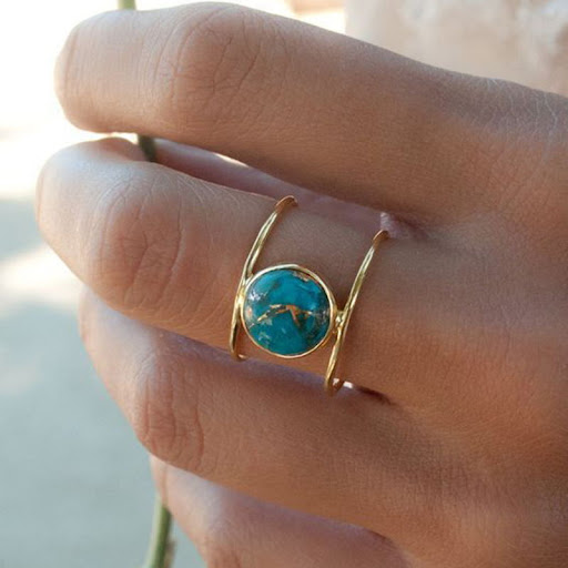 Title 3, Bague double simple avec ensemble turquoise