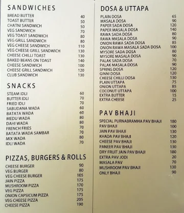 Parbrahma Pure Veg menu 